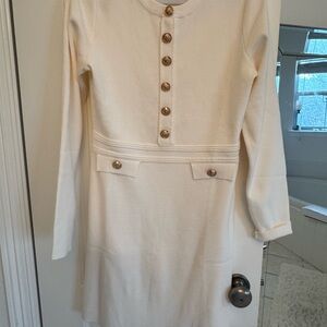 Cream Long Sleeve Dress with Gold Buttons